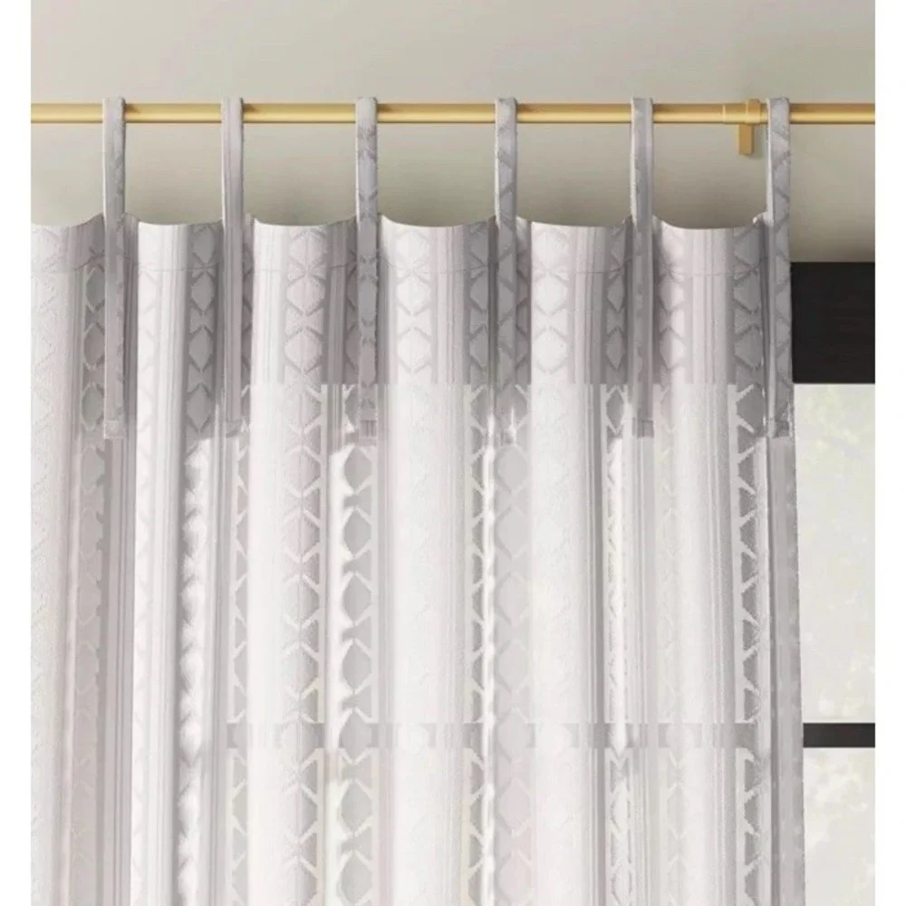 Threshold Light Filtering White Boho Diamond Clip Single Curtain Panel 54